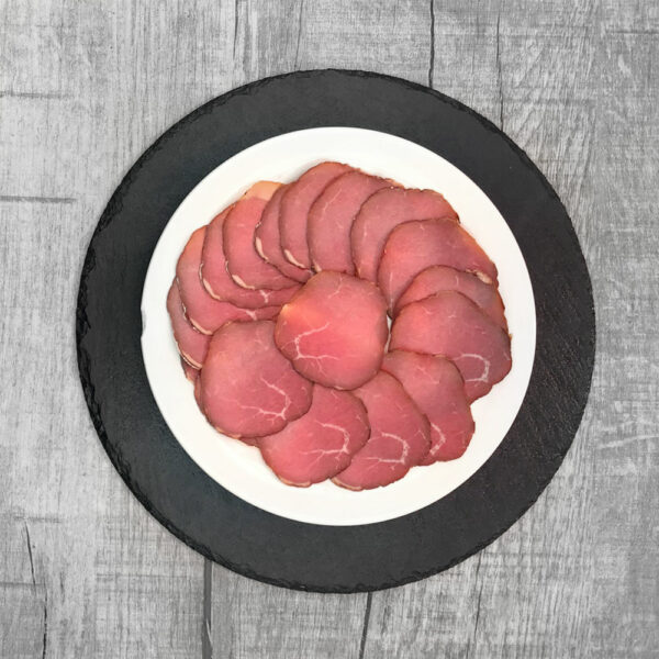 4184 Highland Beef Rinderrauchfleisch geschnitten Ansicht von oben