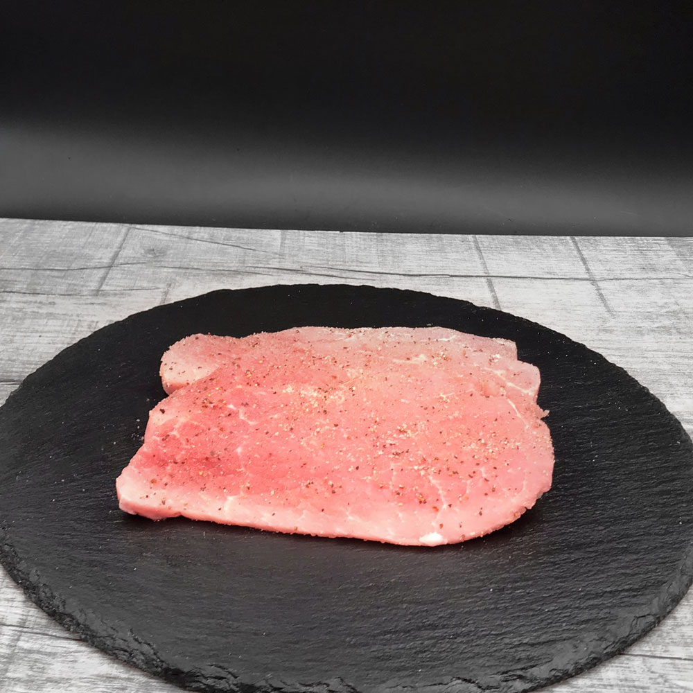 4223 Duroc Schwein Sur-Schnitzel, Ansicht von vorne