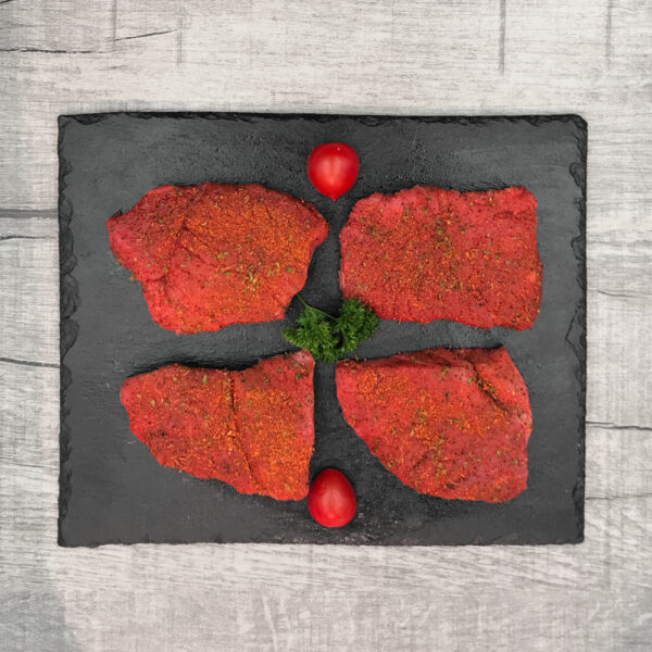 4339-Angus-Rinder-Bratenstuecke-Minuten-Steaks, mariniert - Ansicht von oben