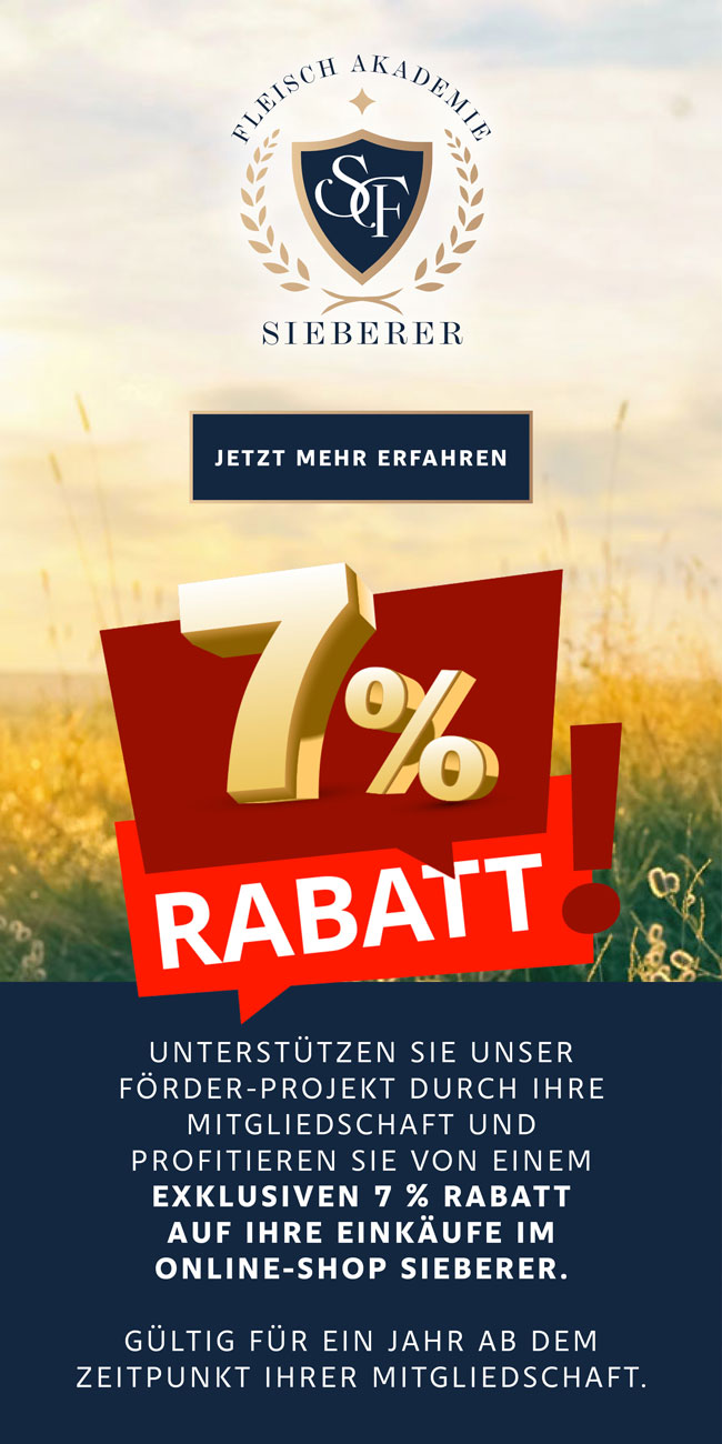 7% Rabatt bei einer Mitgliedschaft der Fleischakademie Sieberer